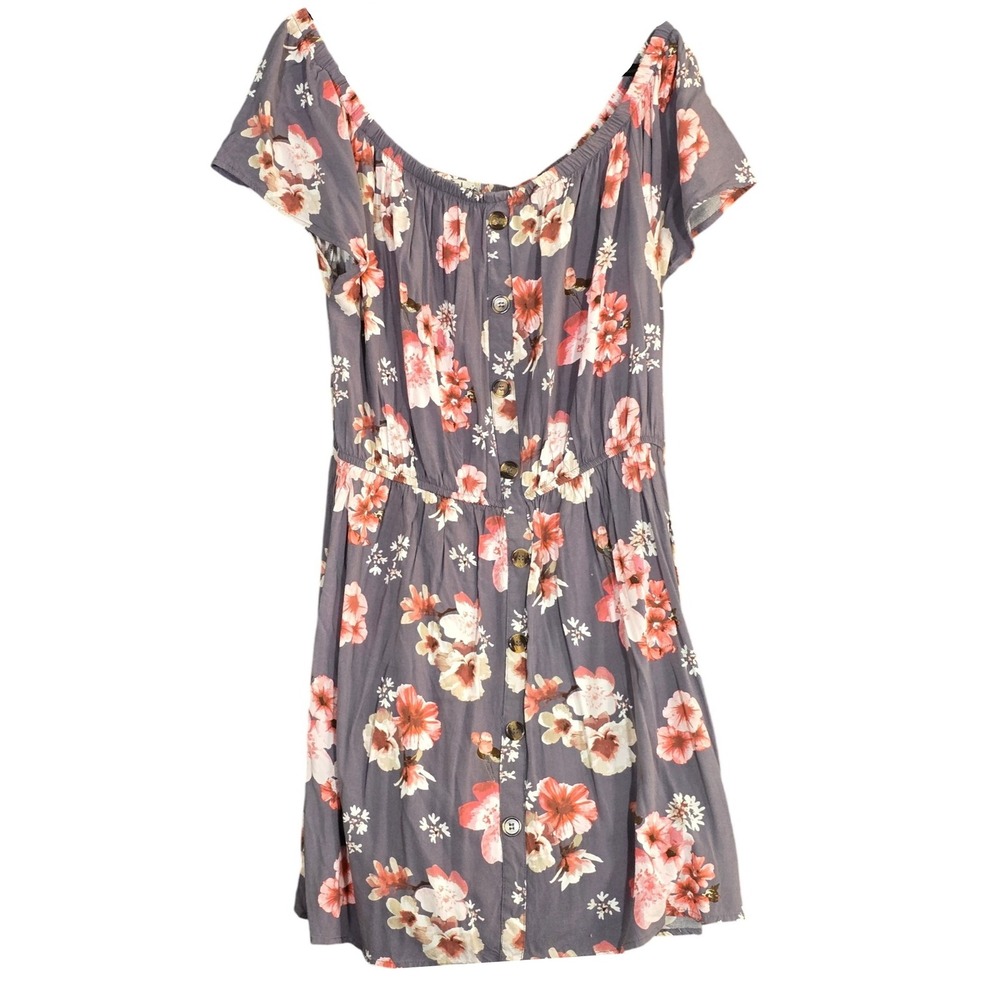 PLUS 3X XXXL J FOR JUSTIFY gray off shoulder tiers hi low dress maxi gray floral